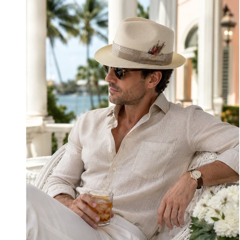 NWT Stetson Andover Fedora Hat 7 1/8 Beige Sand USA Made Derby Resort Summer